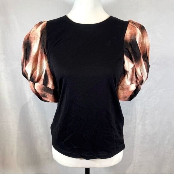 DKNY black mixed media puff sleeve top size small NWT - Picture 3 of 8